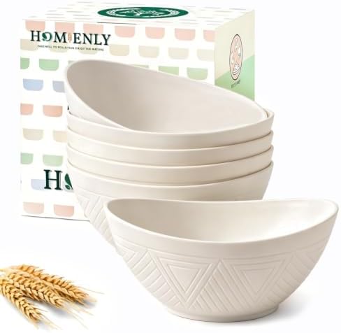 Homienly Wheat Straw Bowls 26 OZ Serving Bowls Set of 6 Unbreakable Salad Bowls for Breakfast, Cereal, Soup, Snack Mcirowave and Dishwasher Bowls Set for Kitchen, Camping, Party (White)