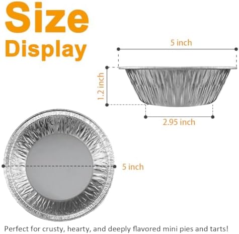 5 Inch Aluminum Foil Mini Pie Pans - Disposable Small Pie Tins For Bakeries, Cafes, Restaurants - Durable Mini Foil Pans for Pie, Fruit Tarts, Quiche (50, 5 Inch)