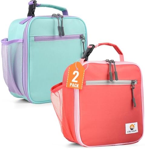 CaCTOUR Lunch Box Kids,2 Packs Insulated Lunch Bag for Girls Boys,Soft Bag Mini Cooler Back to School Thermal Reusable Lunch Bag for Work School Picnic (Light Green & Pink)