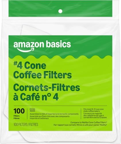 Amazon Basics Number 4 Cone Coffee Filters for 8-12 Cup Coffee Makers, White, 100 Count, 8-Pack