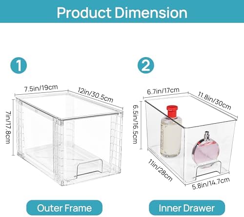 Vtopmart 8 Pack Large Stackable Storage Drawers,Clear Acrylic Drawer Organizers with Handles, Easily Assemble for Fridge, Bathroom,Kitchen Undersink,Cabinet,Pantry Organization and Storage
