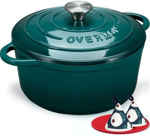 Overmont Enameled Cast Iron Dutch Oven - 7QT Pot with Lid Cookbook