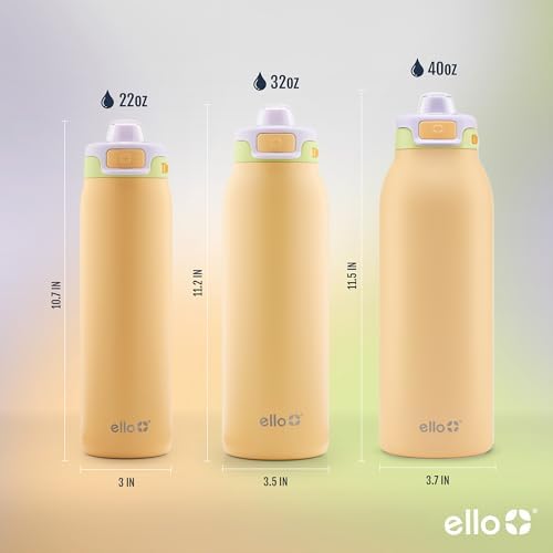Ello Pop & Fill Insulated Stainless Steel Water Bottle with Quick Fill Lid, Leakproof Locking, Sip or Chug Spout, BPA-Free, Double Wall Vacuum Insulated for Sports, Travel & School- 22oz / 32oz / 40oz