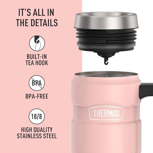 THERMOS Stainless King Travel Mug with Handle, 16oz, Matte Pink