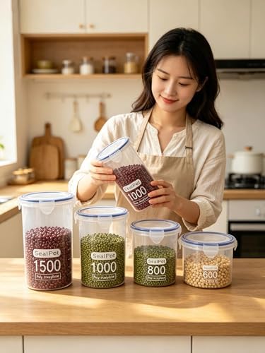 Food Storage Containers Set for 4 Pack, Freezer Containers with Airtight Lids - Microwave, Dishwasher & Freezer Safe - BPA-Free Containers for Fruits, Salads, Grains, Leftovers & More