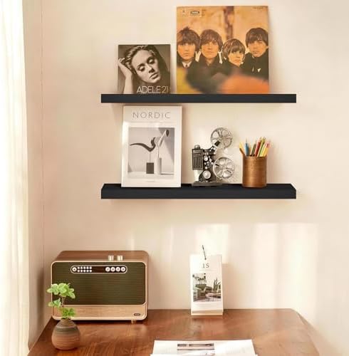 BAYKA Black Floating Shelves 22.5in, Set of 2, Wall Mounted for Wall Decor