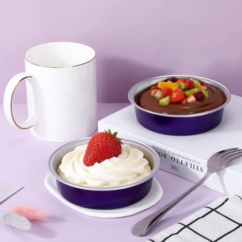 Beasea Aluminum Foil Pie Tart Tin, 100 Pack 7.3oz 215ml Disposable Baking Cups Foil Ramekins Only, 4" Mini Ramekin No Lids Cupcake Baking Pie Cups for Party - Violet Purple
