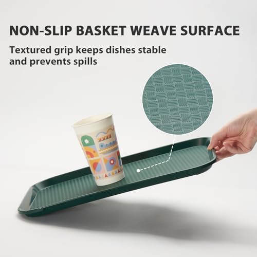 CURTA Lunch Trays 6 Pack, Green Tray 12 x 16, Plastic Food Trays for Eating Bulk, NSF Certified Cafeteria Tray for Commercial Food Service and School