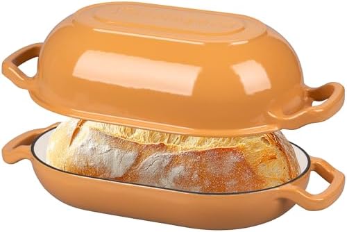 VORRINGARD Enameled Cast Iron Sourdough Bread Oven, Dutch Oven, Loaf Cast Iron Bread Pan for Homemade Bread Baking, Meatloaf Pan with Lid, 5QT, Yellow