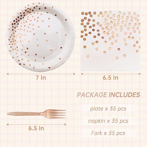Serves 35 Guests White and Rose Gold Paper Plates Napkins Party Supplies