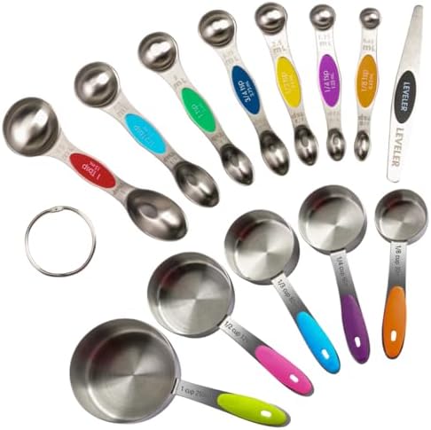 EDELIN Measuring Cups and Magnetic Measuring Spoons Set, Stainless Steel 5 Cups and 7 Spoons (Multi-colour)
