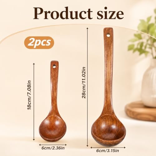 2 Pcs Wooden Ladle Set, Wood Ladle Keelwood, 2 Sizes