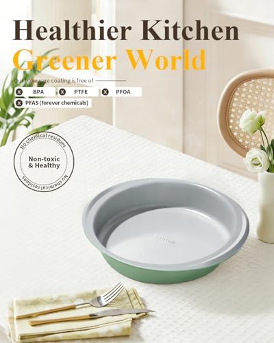 9 Inch Nonstick Ceramic Round Cake Pan with Handle, Fern