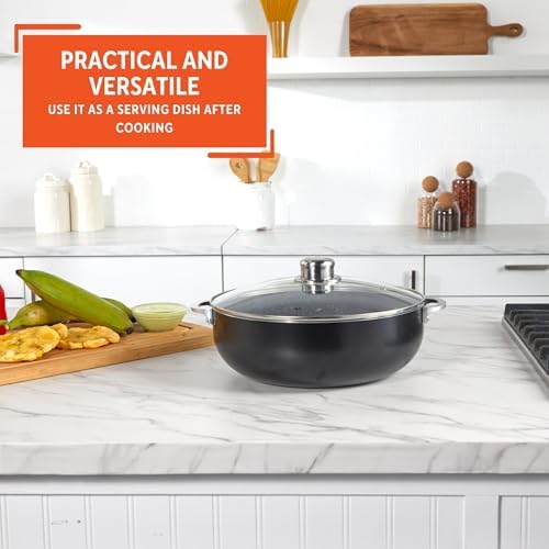 IMUSA 4.4 Qt Bistro Cera Aluminum Speckled Black Ceramic Caldero Oven Safe, 4.4 Quarts (Pack of 2)