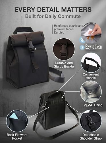 ZM-YOUTOO Insulated Foldable Lunch Bag- Lightweight Portable with Adjustable Shoulder Strap Lunch Box for Men, Women, Office, Work, Picnic, Hiking and Beach
