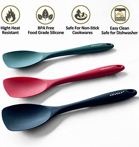 Vovoly Silicone Spatula Spoon Set, 11 IN, Black, Spoonulas Heat Resistant