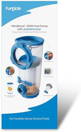 Funsicle FiltraBoost 1200S Pool Pump with AutoSkimmer, 2-in-1 Filter Pump & Skimmer, 1200 GPH, Includes Type C Filter Cartridge & GFCI Plug
