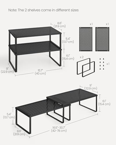 SONGMICS Set of 2 Metal Spice Racks, Stackable Expandable Shelf Risers