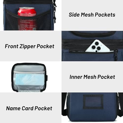 MIER Insulated Lunch Box Bags for Men Women, Dual Compartment, Navy Blue