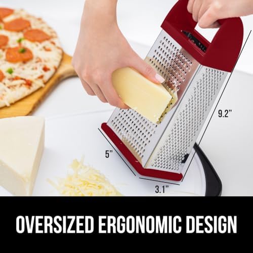 GORILLA GRIP® XL 4-Sided Stainless Steel BPA-Free Cheese Grater, Red