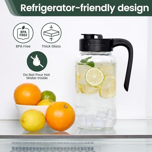 Mason Jar Pitcher, 2 pcs 64 oz (2 quart), Glass Pitcher with Lid