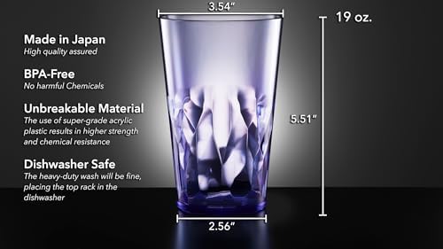 SCANDINOVIA - 19oz Unbreakable Premium Drinking Glasses Set of 6 - Super Grade Acrylic Plastic - Perfect for Gifts - Dishwasher Safe - Stackable - Drinkware Cups Reusable Water Tumbler (Pack of 2)