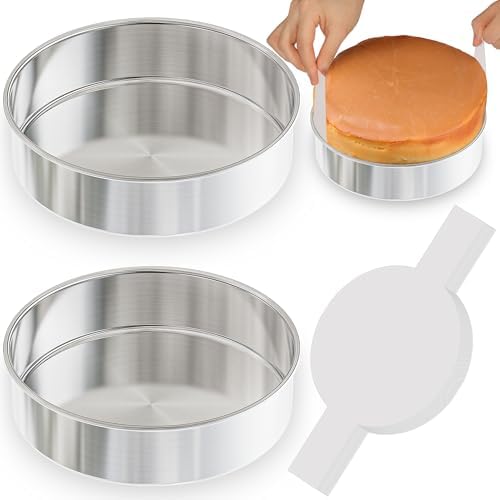 8 Inch Cake Pan Set of 2, Stainless Steel Baking Pans & 100 Parchment Paper