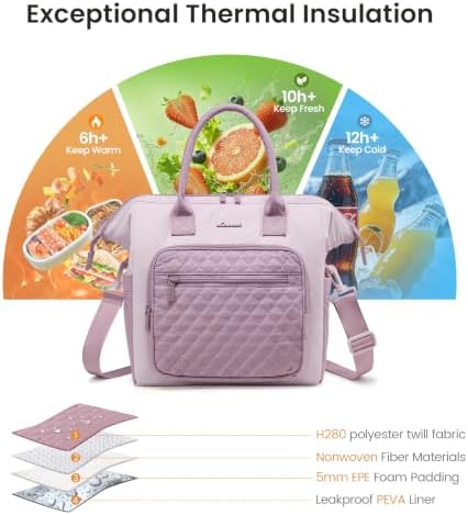 LOVEVOOK Lunch Bag Women,Puffy Insulated Lunch Box Women with Cup Holder