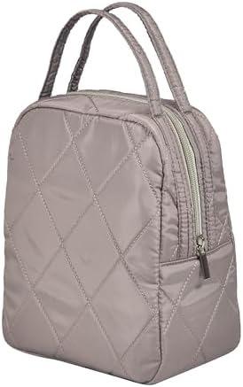 Machine Washable Women Quilted Fabric Insulated Reusable Cooler Lunch Bag Tote Adult Thermal Lunch Box Storage Bag for Ｗork (Grey #2)