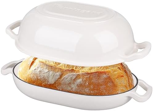 VORRINGARD Enameled Cast Iron Sourdough Bread Oven, Dutch Oven, Loaf Cast Iron Bread Pan for Homemade Bread Baking, Meatloaf Pan with Lid, 7QT, White