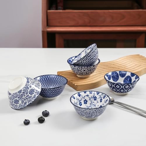 Selamica Ceramic 4 oz Dipping Bowls for Side Dishes, Set of 6, Vintage Blue