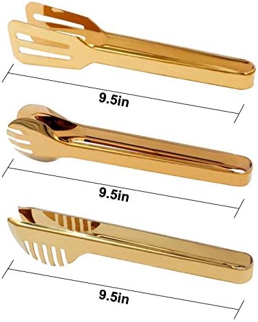 2-Pack 9 Inch Stainless Steel Gold Salad Tongs, Non-slip & Easy Grip Smart Locking Clip Handy Utensil for Cooking, Serving, Barbecue, Buffet, Salad, Ice, Oven