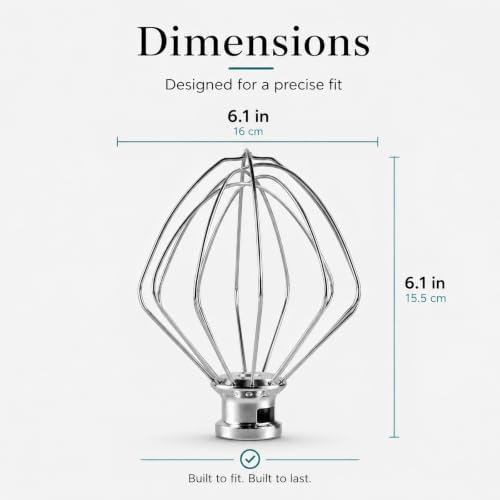 Wire Whip Attachment for 4.5-5 Qt Tilt-Head Stand Mixer, Stainless Steel 6-Wire Whisk Mixer Attachment, Replacement Part Compatible with KitchenAid