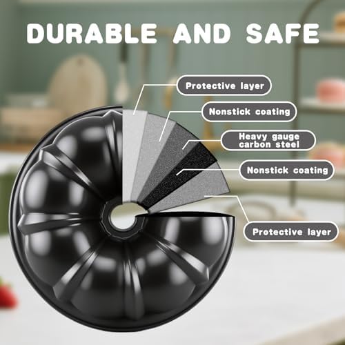 10” Cake Pan 2-PACK, Nonstick Round Cake Baking Pan, Buntz Pound Cake Mold,Tube Bakeware,Baking Mold for Jello/Gelatin/Chocoflan/Flan, Non Toxic, Easy Clean - Black