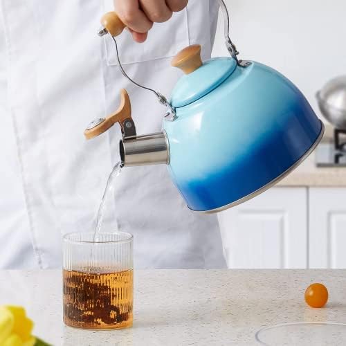 ROCKURWOK Tea Kettle 1.6 Qt Tea Kettles Stovetop Whistling Fast Boil, Blue