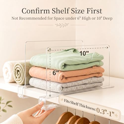 SortNStore Small Shelf Dividers Purse Organizer: 6" Tall (Shorter Version)