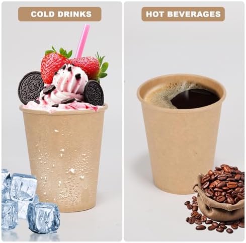 Disposable Cups, 100 Pack 8 Oz Kraft Paper Cups, Paper Coffee Cups, Disposable Cups 8 oz for Hot or Cold Beverage