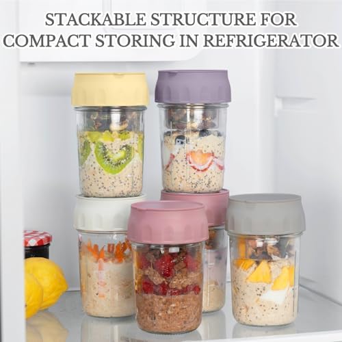 SOLIGT 2 Pack Overnight Oats Containers with Lids (Gray/Rose Pink)