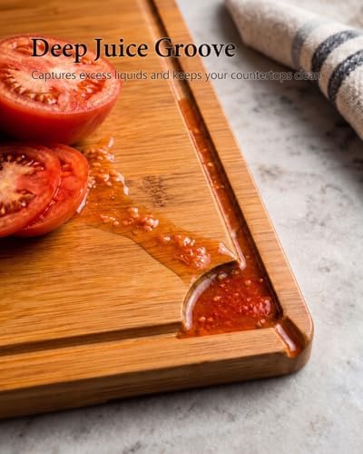 Cutting Board,18" x 12" X-Large Bamboo Cutting Board for Kitchen,Deep Carbonized Butcher Block Cutting Board with Deep Juice Groove Side Handles,Meat,Fruit and Daily Cooking