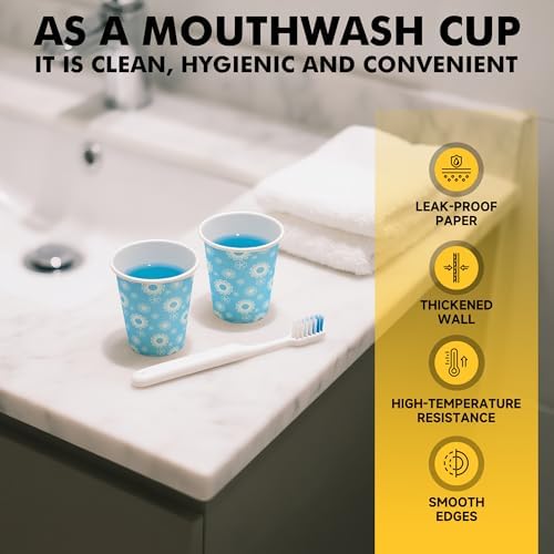 RACETOP 3 oz Bathroom Cups 300 Pack, Small Paper Cups, Blue Floral