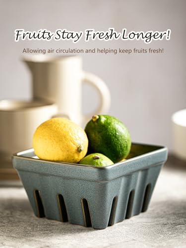 Gomakren Fruit Basket, Berry Bowl with Holes - Keep Fruits Fresh Slate Blue