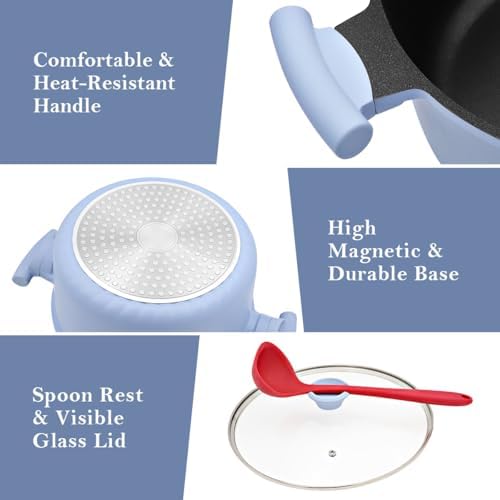 5 Qt Nonstick Stock Pot with Lid, Soup Pot with Stay-Cool Handle, Blue