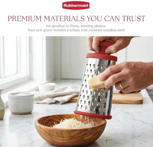Rubbermaid Stainless Steel Cheese Grater - 9.5" Oval Handheld Box Grater with EZ Grip Handle - Multi-Surface Food & Cheese Shredder | Zester & Graters for Kitchen - Dishwasher Safe