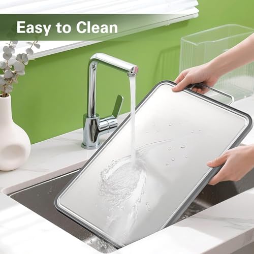 304 Stainless Steel Cutting Board 16''×11'' – Double-Sided Kitchen Chopping Board for Meat, Fruits & Vegetables, Rust-Resistant Steel Cutting Board with Dual Juice Grooves, Easy to Clean