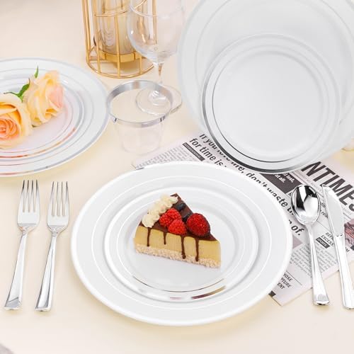 BESTSTAR 100PCS White Plastic Plates for Party