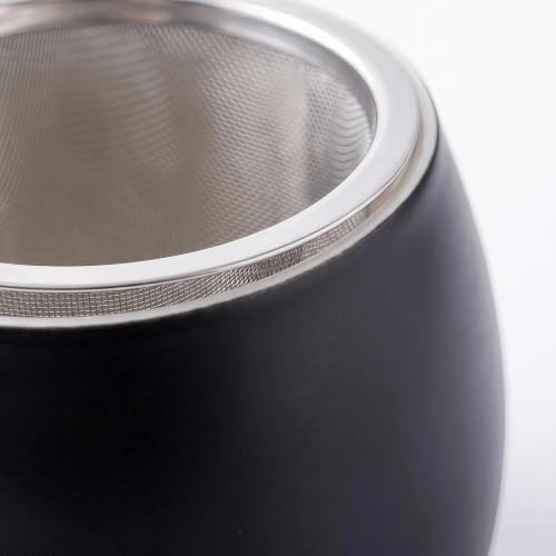 Yundu 12 OZ Matte Black Ceramics Teacup with Infuser and Lid, Mug with Lid for Steeping - Stainless Steel Infuser for Loose Leaf Tea, Home Office Gift for Tea Lovers
