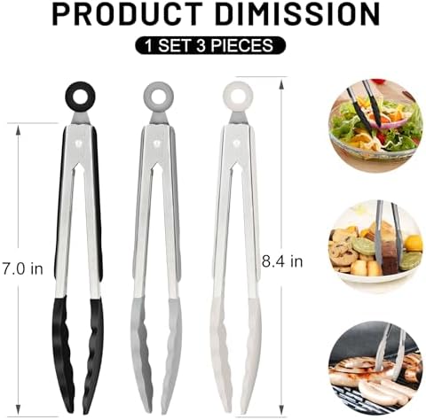 HOTEC Small Silicone Kitchen Tongs 7-Inch Mini Serving Tongs, Set of 3