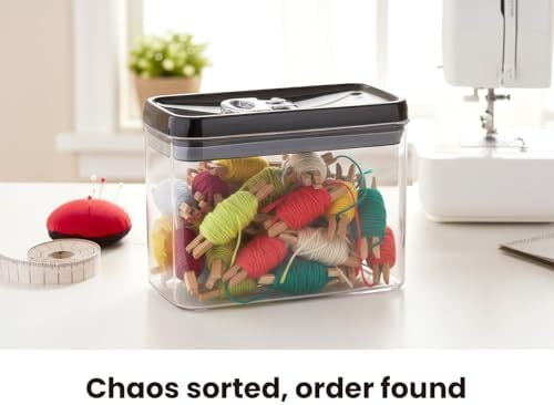 Felli Flip Tite Storage Container with Lid 4” RECTANGULAR Airtight Ring Flip Top, Stackable Kitchen Counter Pantry Organizer Acrylic Canister Jar for Pasta Spaghetti Cereal Granola Coffee (1.9qt)