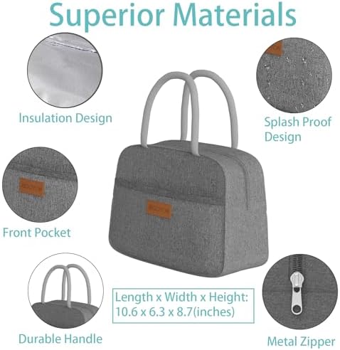 JBGOYON Leakproof Bento Box & Insulated Lunch Bag Set, 4-Piece, Gray/Green