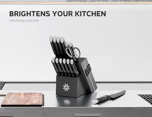ASETY Kitchen Knife Set, 15 PCS Knife Block Set, Dishwasher Safe, White